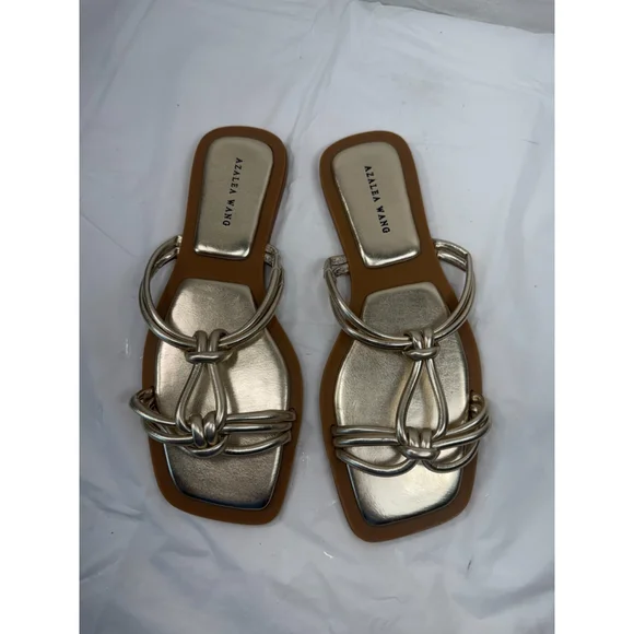 Azalea Wang Gold Stetson Slip On Sandals Size 9 new - Picture 9 of 9